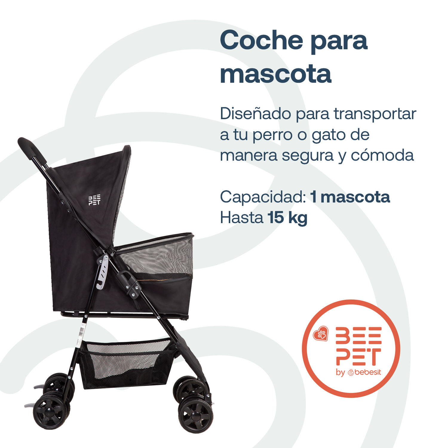 COCHE PERROS GATOS PLEGABLE LIGHT BEEPET BEBESIT NEGRO - 2
