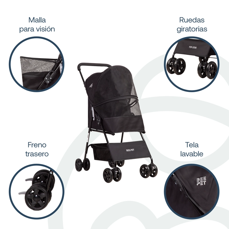 COCHE PERROS GATOS PLEGABLE LIGHT BEEPET BEBESIT NEGRO - 3
