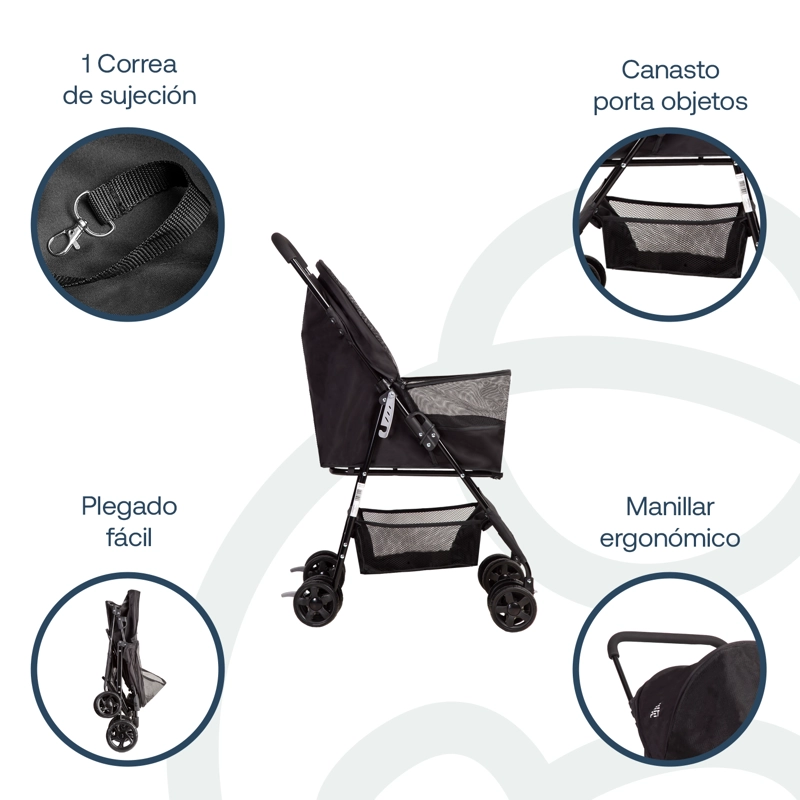 COCHE PERROS GATOS PLEGABLE LIGHT BEEPET BEBESIT NEGRO - 4
