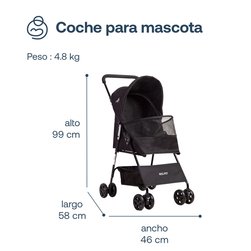 COCHE PERROS GATOS PLEGABLE LIGHT BEEPET BEBESIT NEGRO - 6