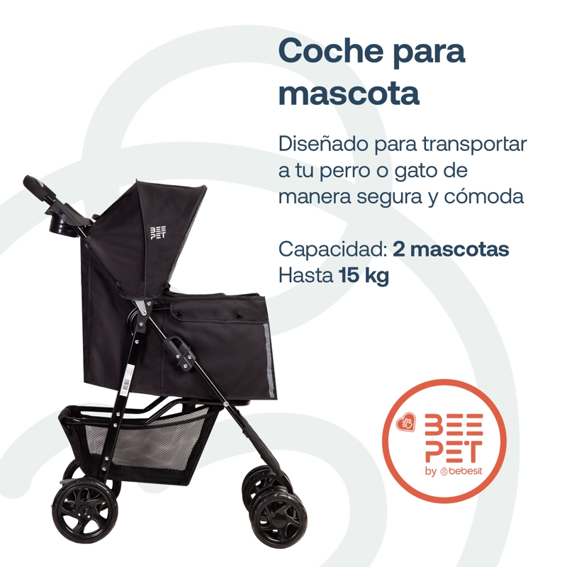 COCHE MASCOTA PLEGABLE PRO PERRO GATO NEGRO BEEPET BEBESIT - 2