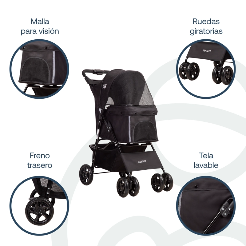 COCHE MASCOTA PLEGABLE PRO PERRO GATO NEGRO BEEPET BEBESIT - 3
