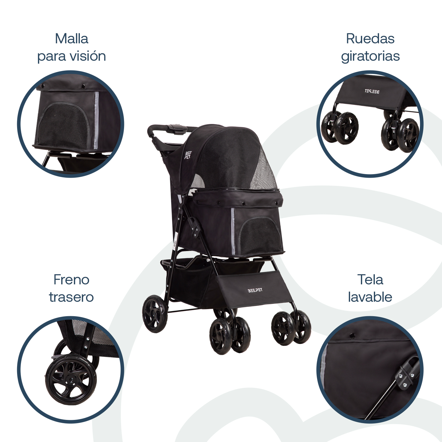 COCHE MASCOTA PLEGABLE PRO PERRO GATO NEGRO BEEPET BEBESIT - 3