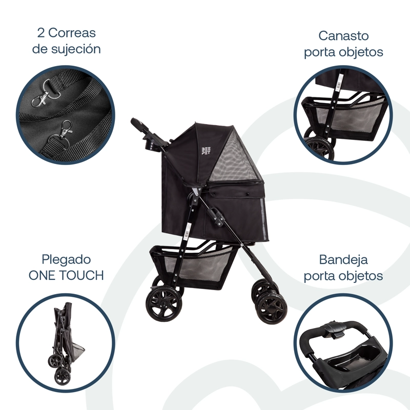 COCHE MASCOTA PLEGABLE PRO PERRO GATO NEGRO BEEPET BEBESIT - 4