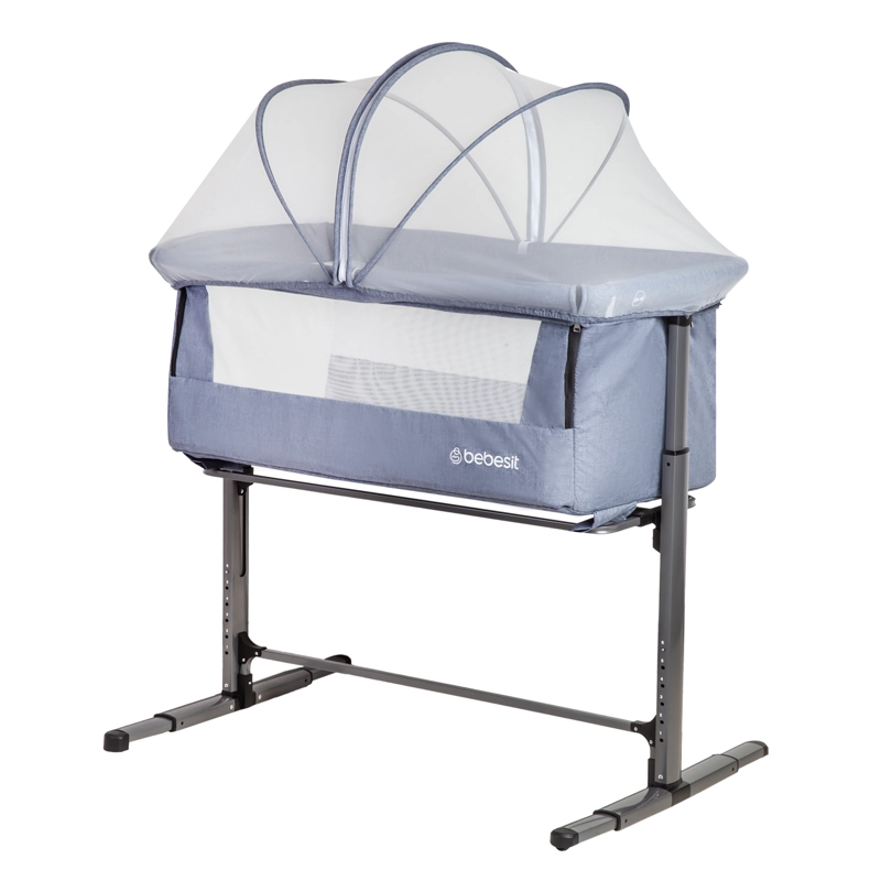 CUNA COLECHO BEBESIT ACERO AZUL CON MOSQUITERO MYSIDE LX - 1