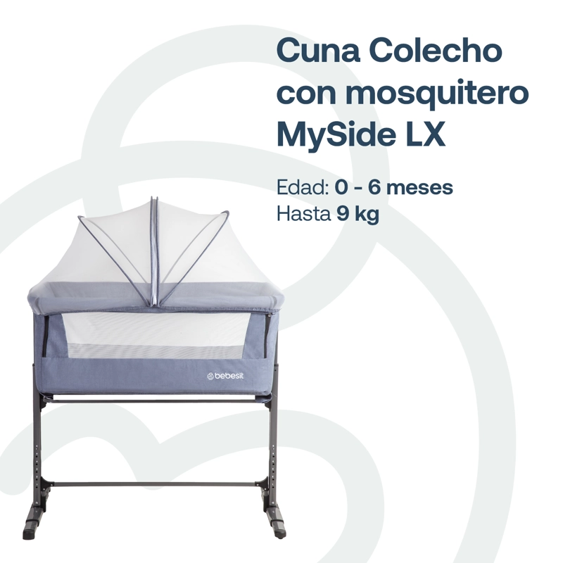 CUNA COLECHO BEBESIT ACERO AZUL CON MOSQUITERO MYSIDE LX - 2
