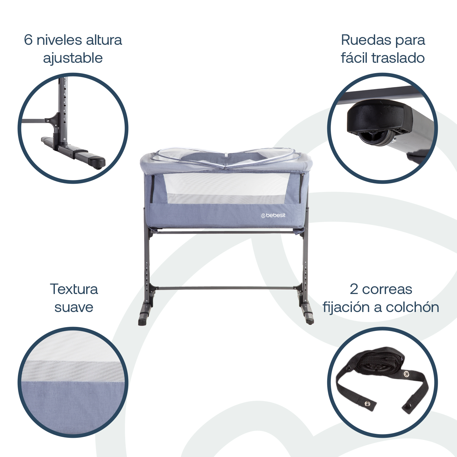 CUNA COLECHO BEBESIT ACERO AZUL CON MOSQUITERO MYSIDE LX - 3