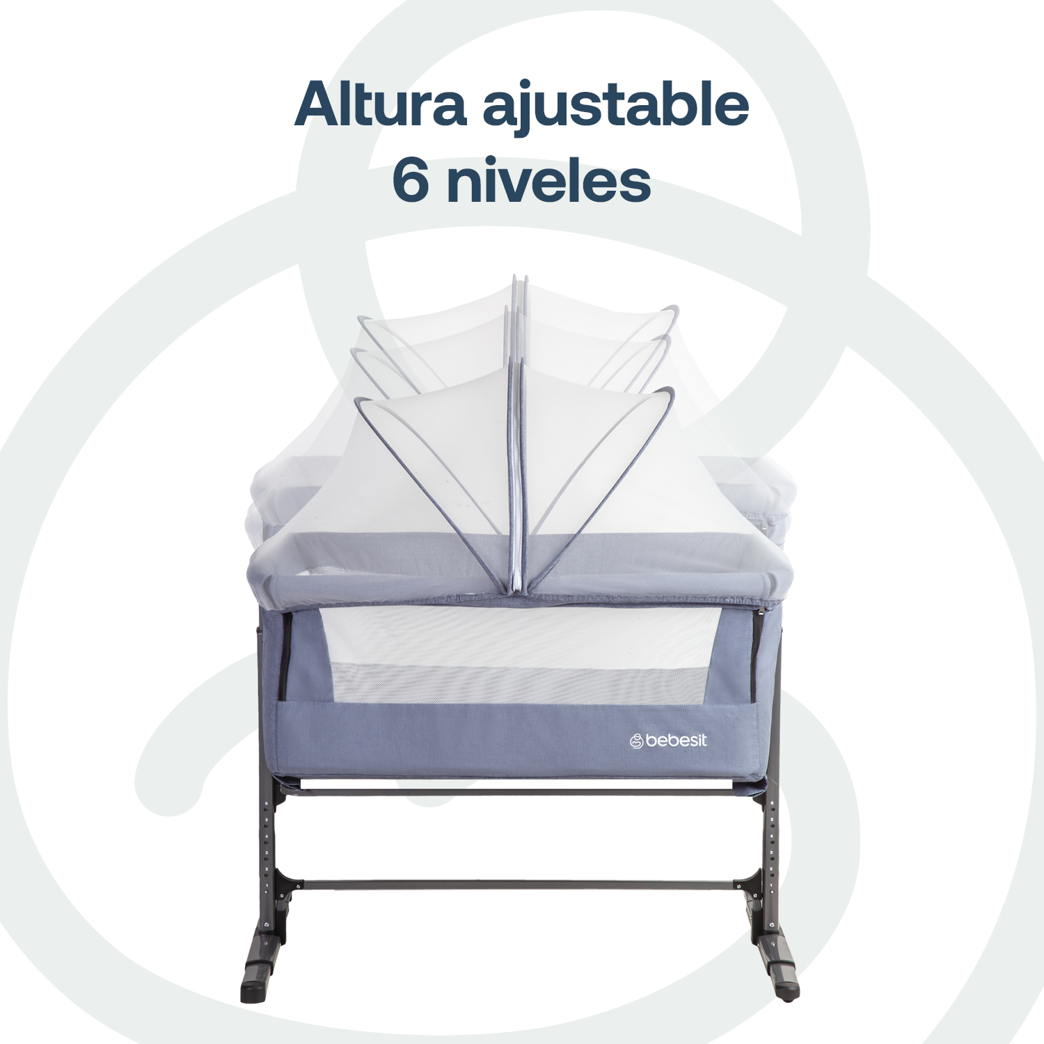CUNA COLECHO BEBESIT ACERO AZUL CON MOSQUITERO MYSIDE LX - 6