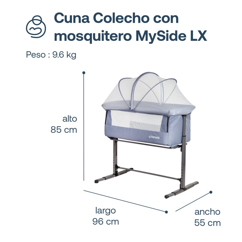 CUNA COLECHO BEBESIT ACERO AZUL CON MOSQUITERO MYSIDE LX - 7