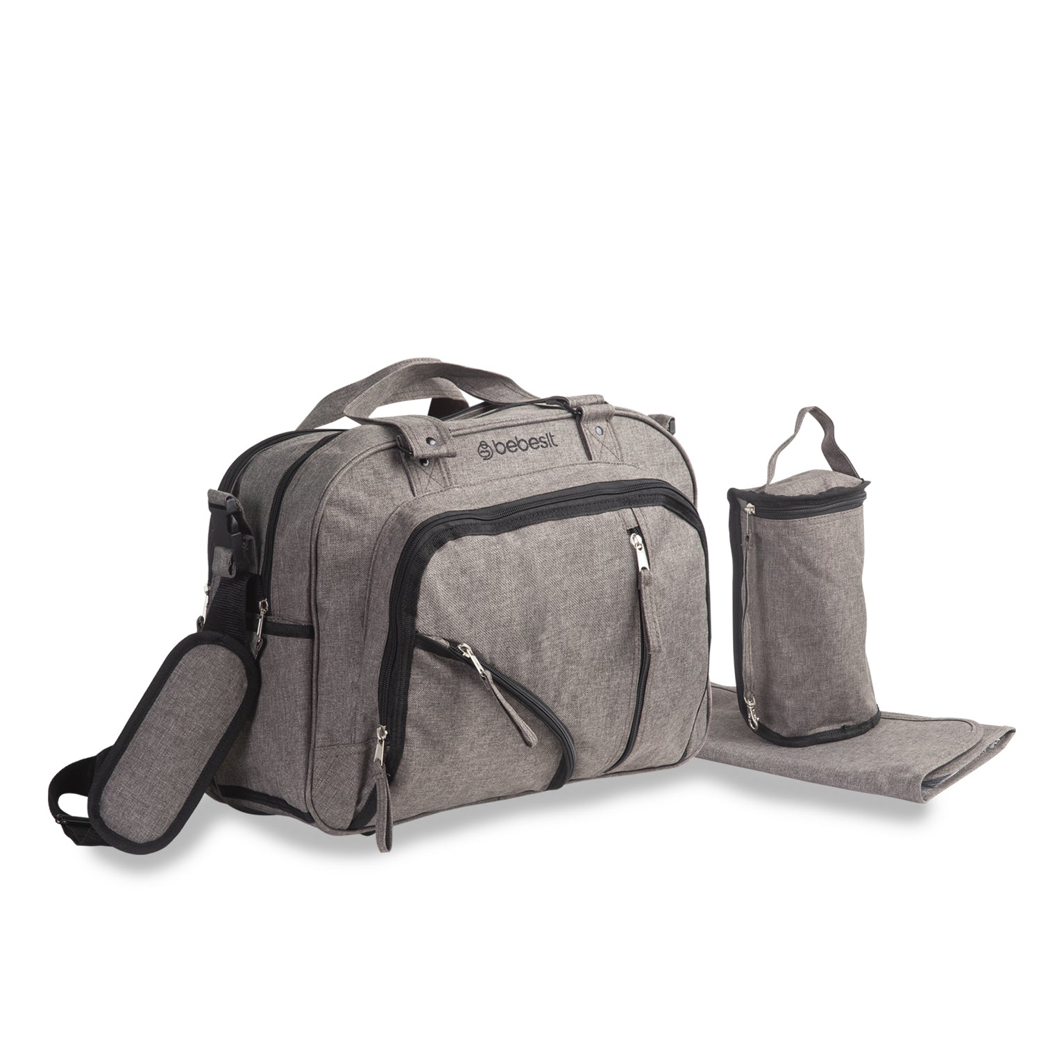 BOLSO MATERNAL MUDADOR PAÑALERA BEBESIT MELANGE - GRIS - 5