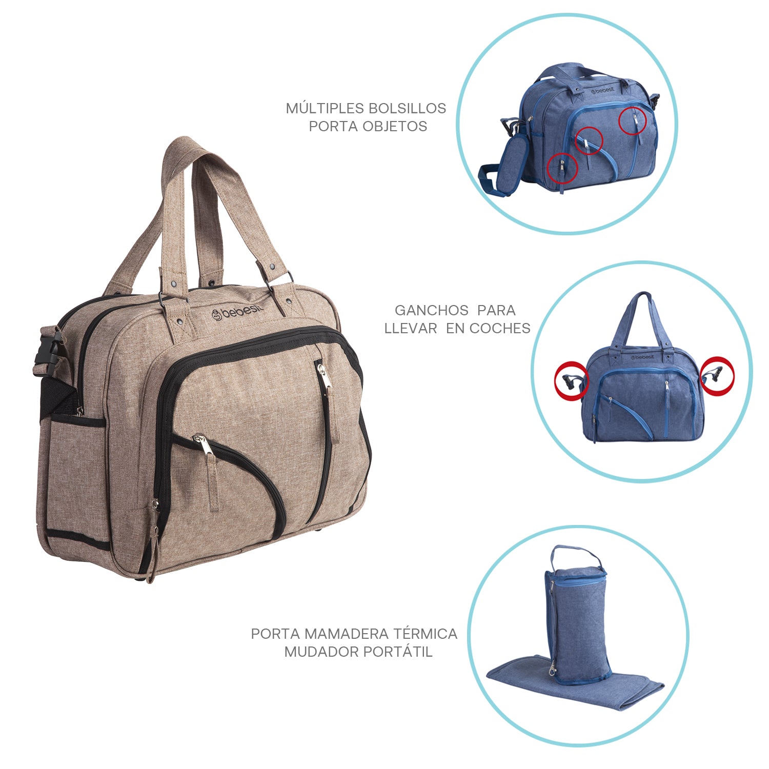 BOLSO MATERNAL MUDADOR PAÑALERA BEBESIT MELANGE - GRIS - 6