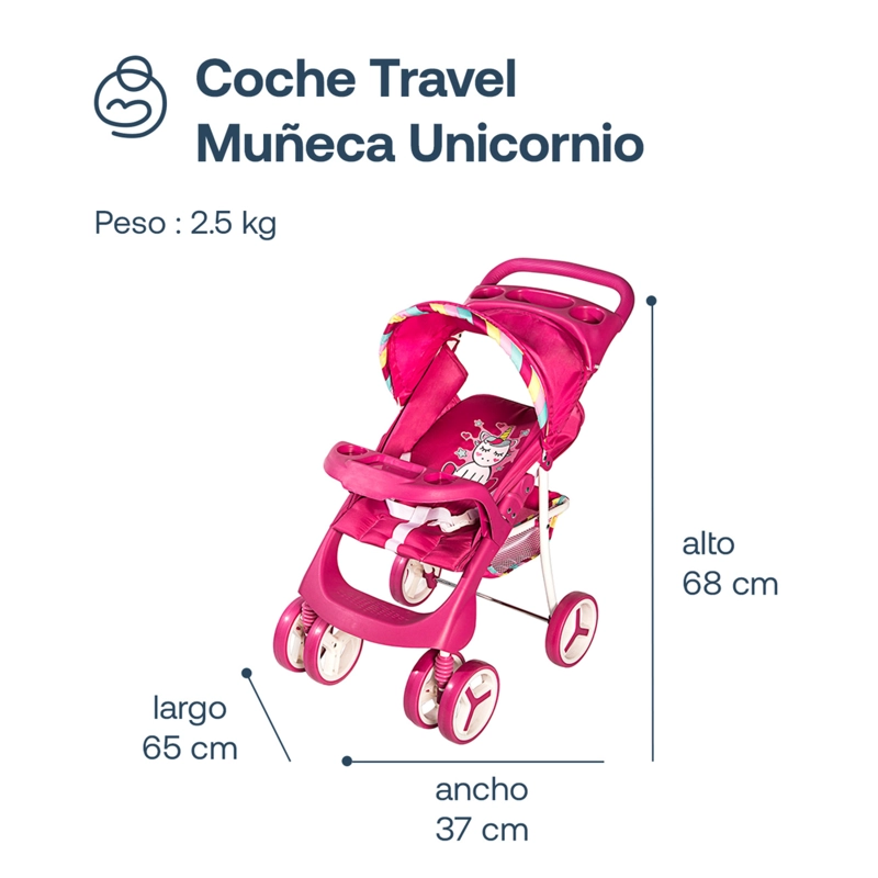 COCHE TRAVEL DE JUGUETE BEBESIT ROSADO PARA MUÑECA UNICORNIO - 5