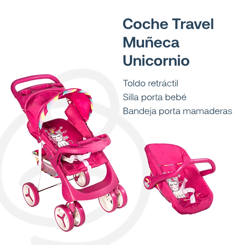 COCHE TRAVEL DE JUGUETE BEBESIT ROSADO PARA MUÑECA UNICORNIO - 7