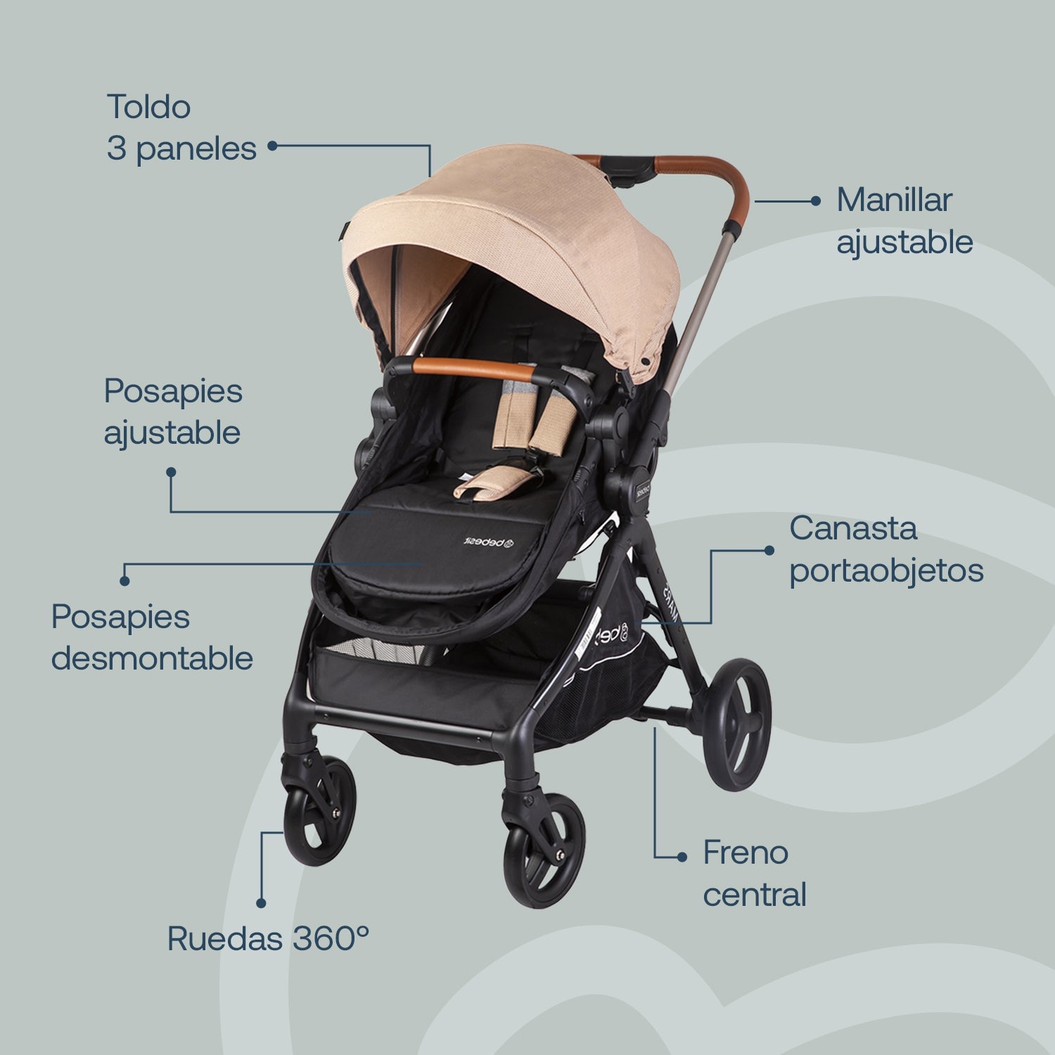 COCHE CUNA BEBESIT TRAVEL SYSTEM MARS LX BEIGE - 3