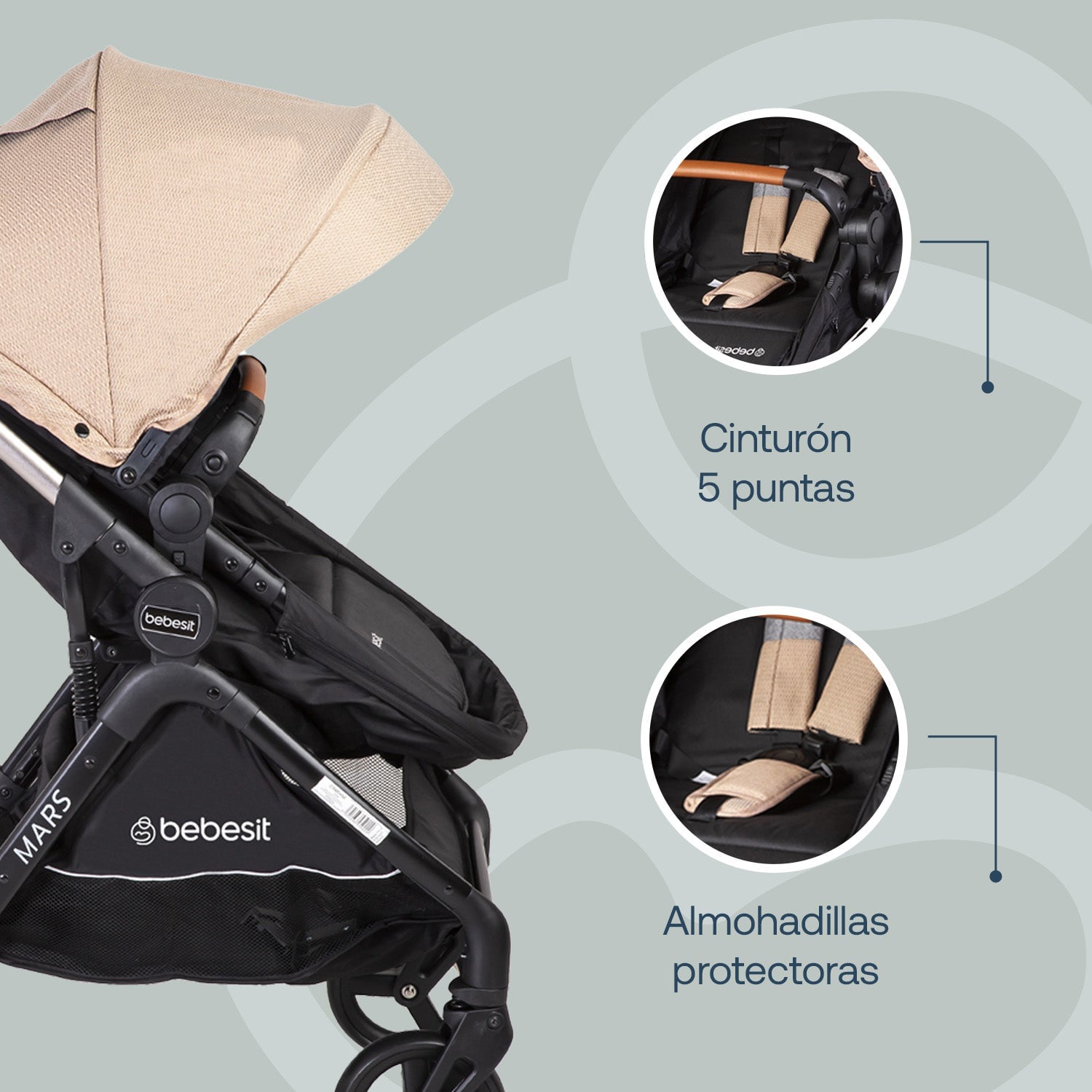 COCHE CUNA BEBESIT TRAVEL SYSTEM MARS LX BEIGE - 4