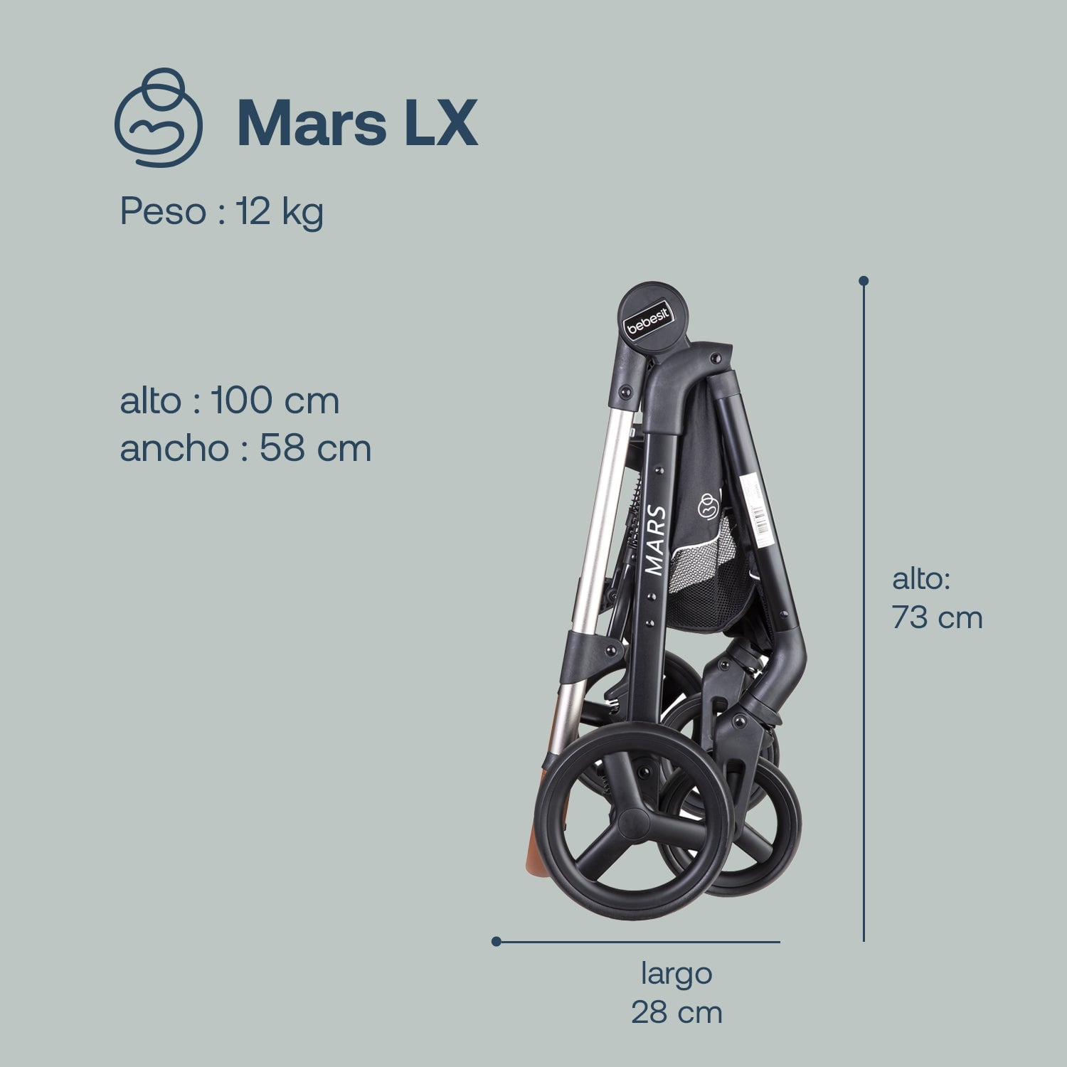 COCHE CUNA BEBESIT TRAVEL SYSTEM MARS LX BEIGE - 6