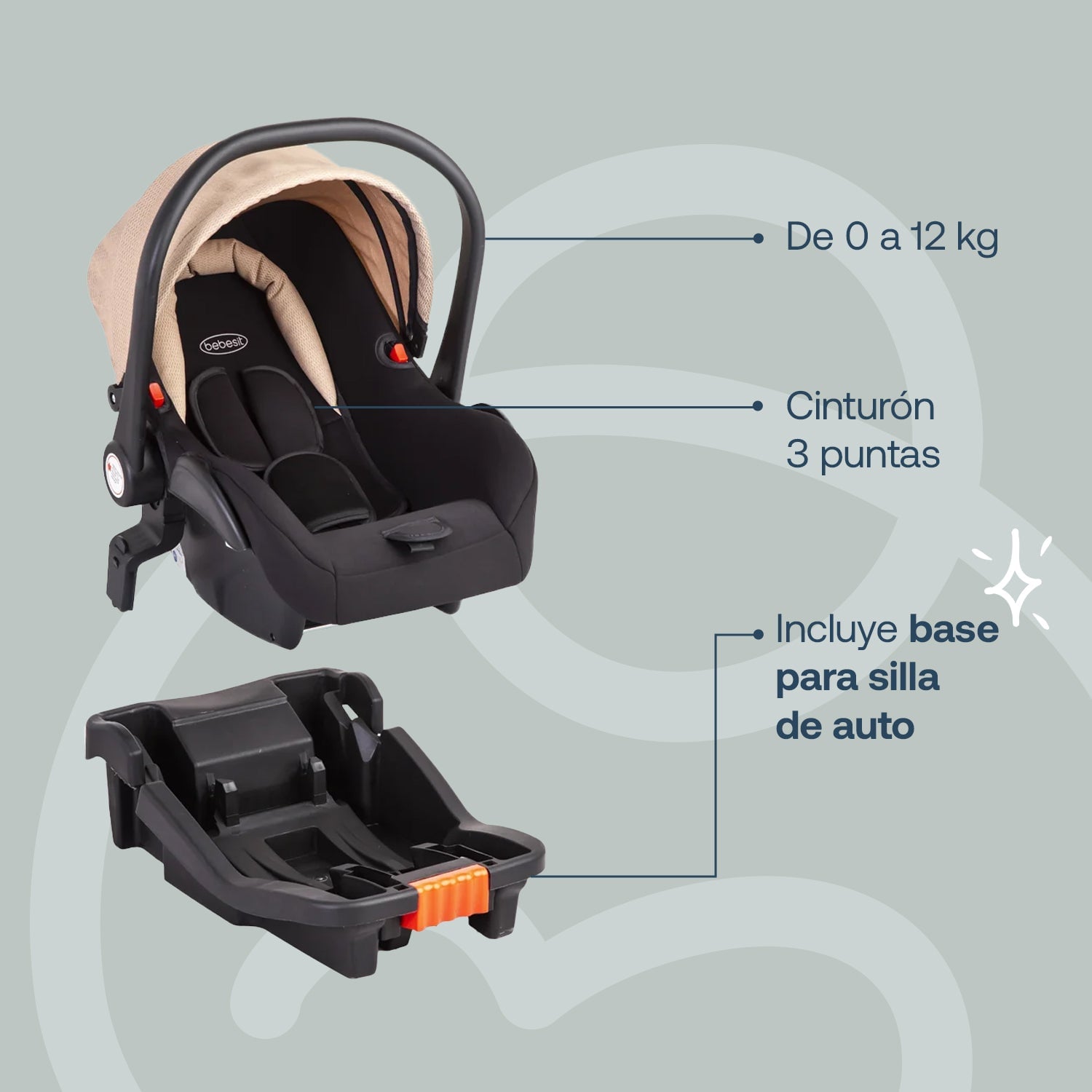 COCHE CUNA BEBESIT TRAVEL SYSTEM MARS LX BEIGE - 7