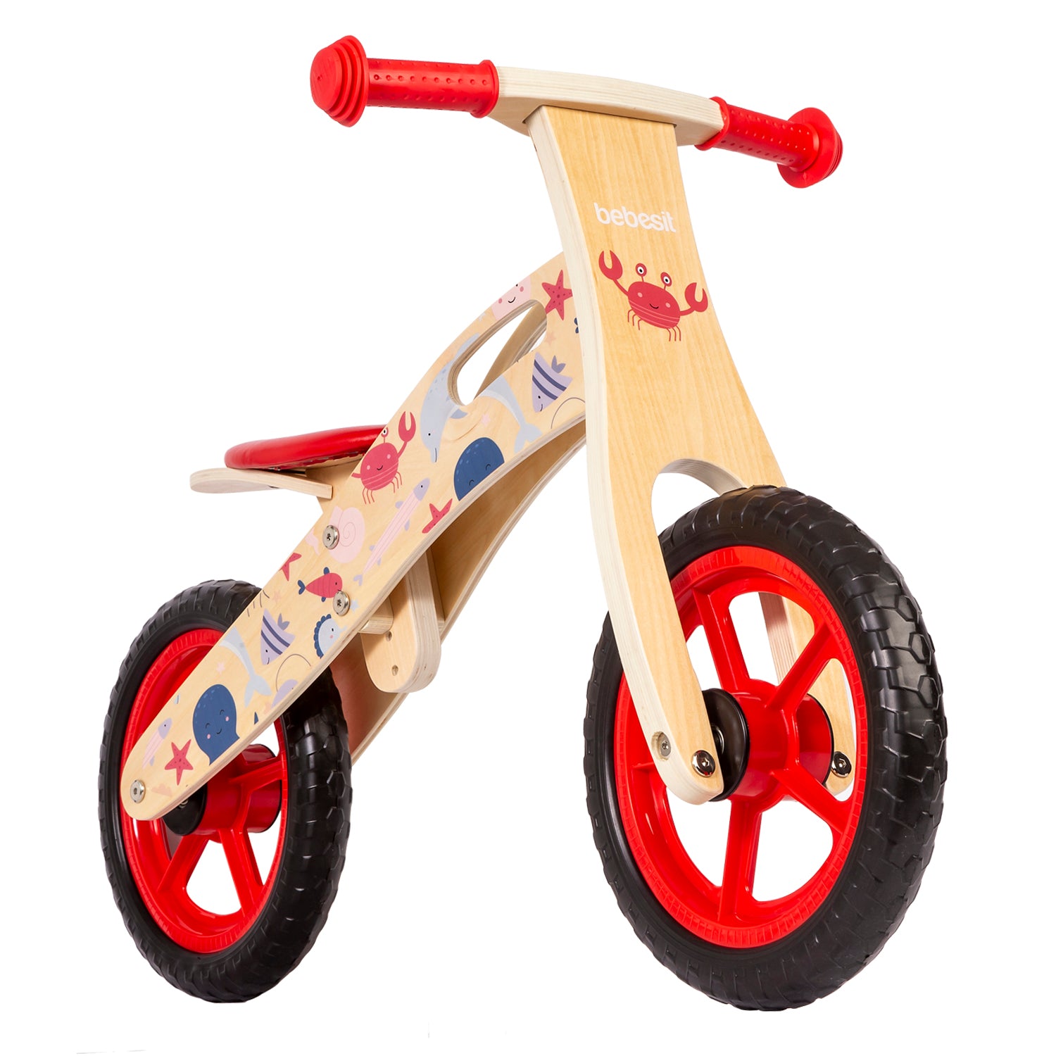 BICICLETA DE EQUILIBRIO APRENDIZAJE MADERA OCÉANO ROJO BEBESIT - 1
