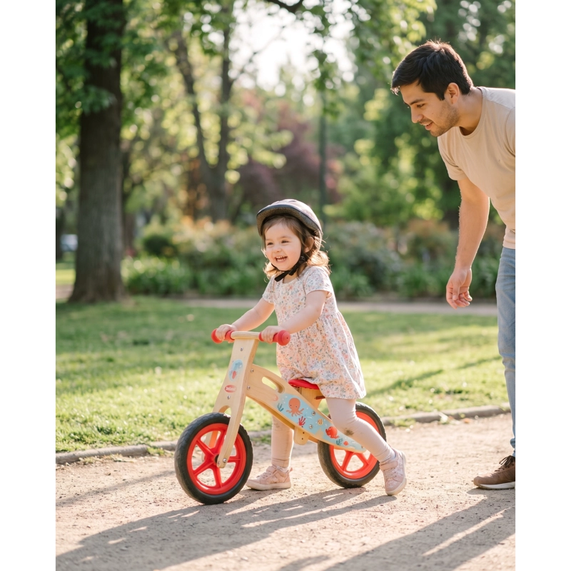 BICICLETA DE EQUILIBRIO APRENDIZAJE MADERA OCÉANO ROJO BEBESIT - 8