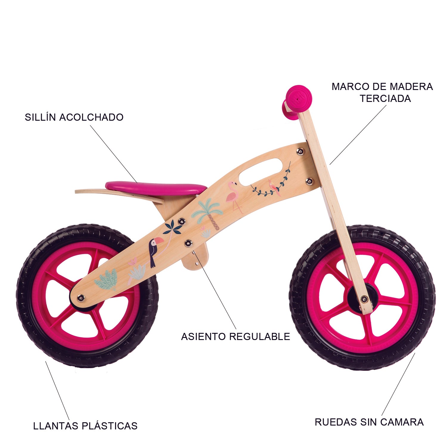 BICICLETA DE EQUILIBRIO APRENDIZAJE MADERA FLAMENCO ROSA - 8