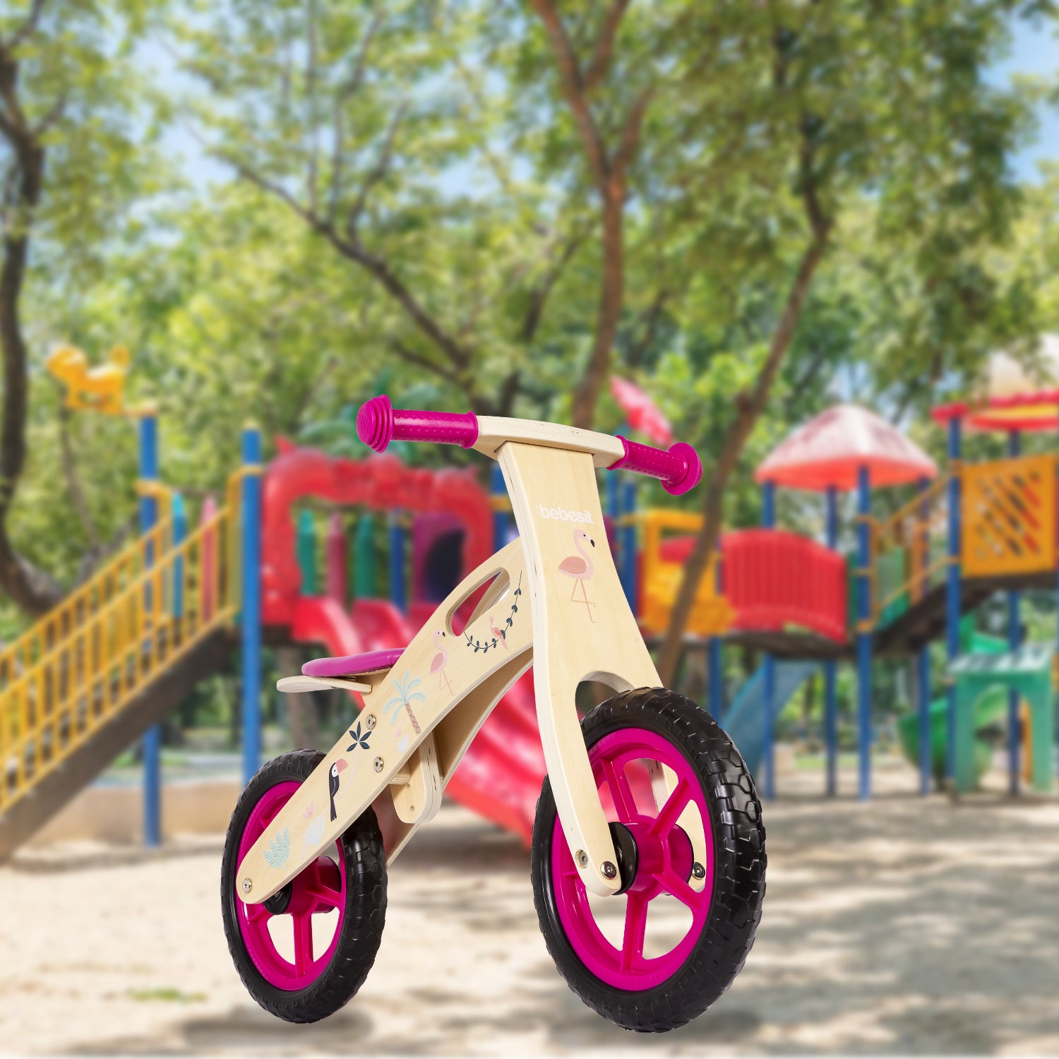 BICICLETA DE EQUILIBRIO APRENDIZAJE MADERA FLAMENCO ROSA - 9