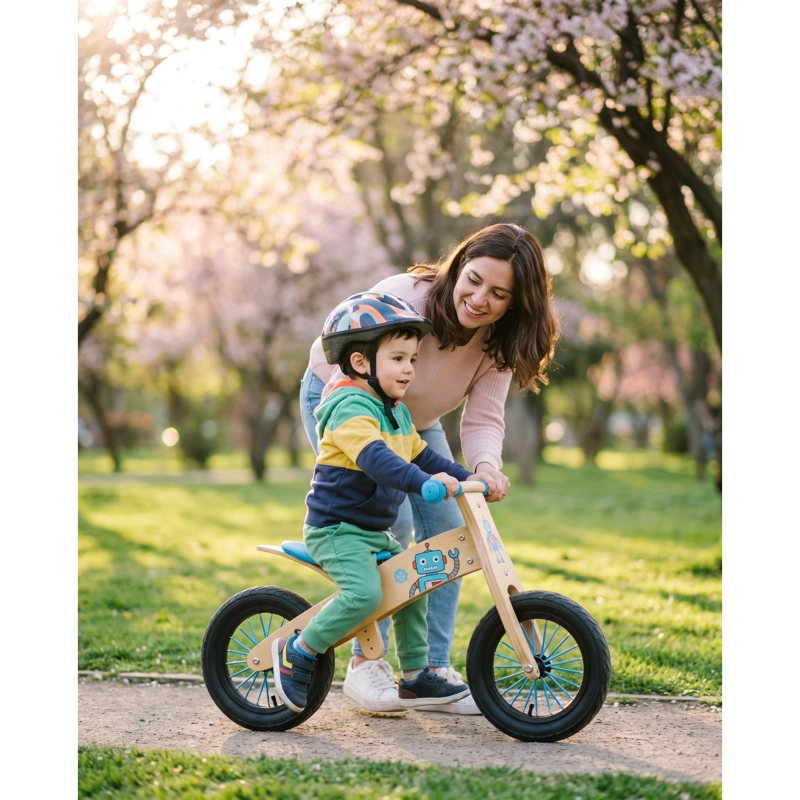BICICLETA DE EQUILIBRIO APRENDIZAJE MADERA ROBOT CELESTE BEBESIT - 8