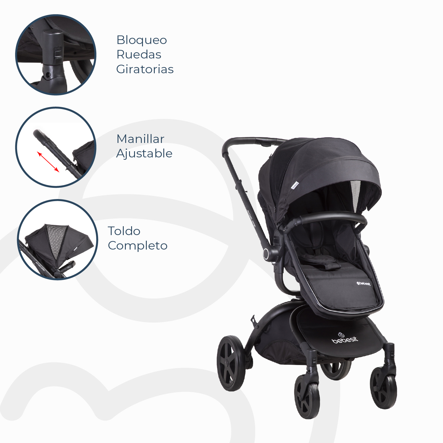COCHE CUNA TRAVEL SYSTEM DELUXE 360° SX NEGRO BEBESIT - 6