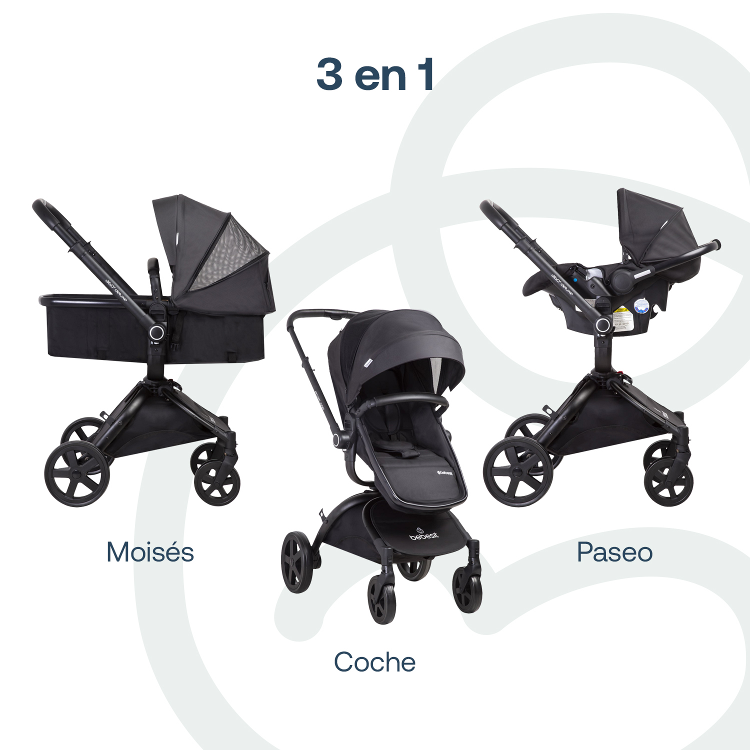 COCHE CUNA TRAVEL SYSTEM DELUXE 360° SX NEGRO BEBESIT - 7