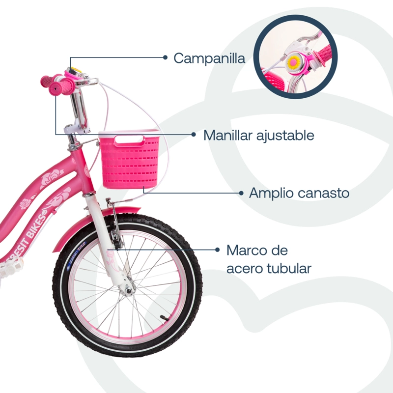 BICICLETA INFANTIL QUEEN ARO 16 ROSADA BEBESIT - 5