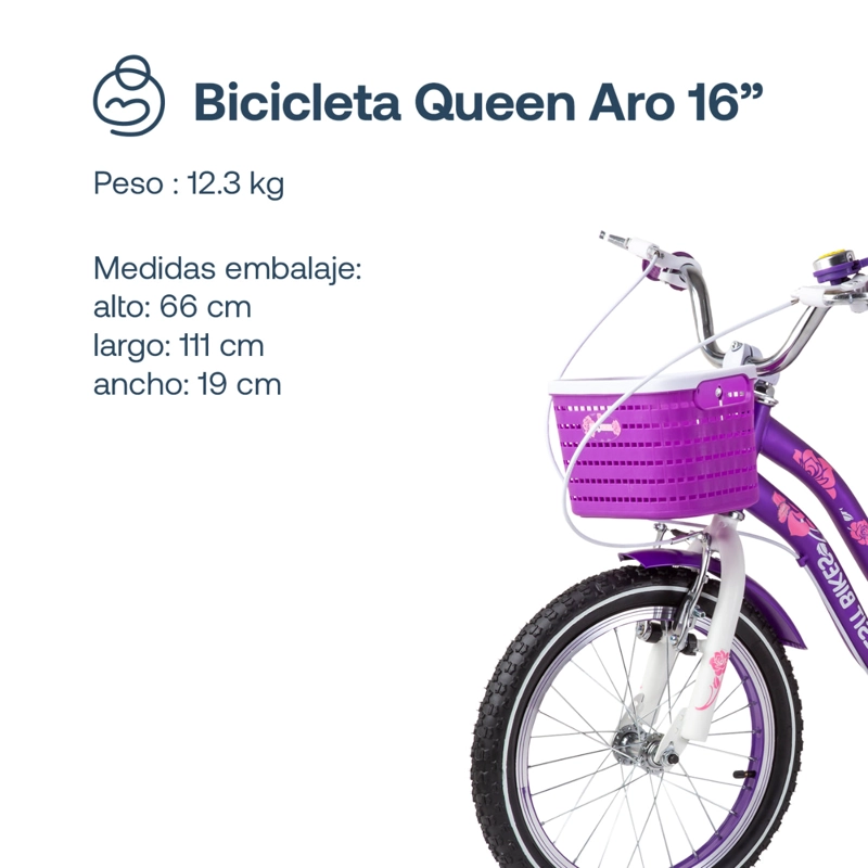 BICICLETA INFANTIL QUEEN ARO 16 ROSADA BEBESIT - 6