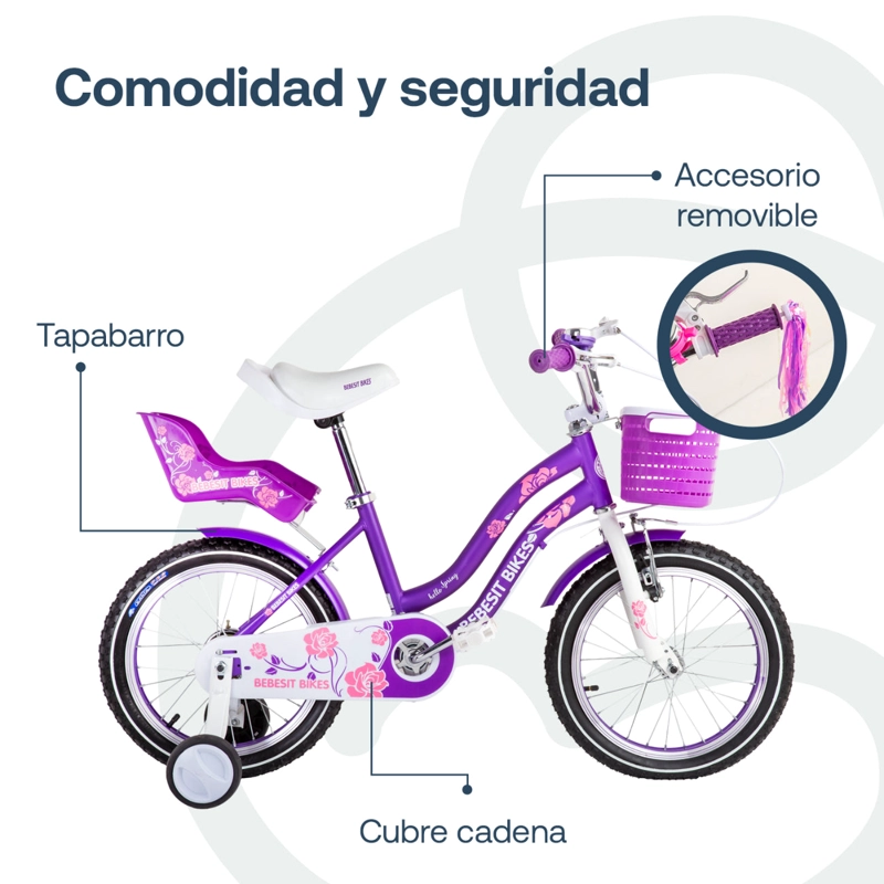 BICICLETA INFANTIL QUEEN ARO 16 MORADA BEBESIT - 2