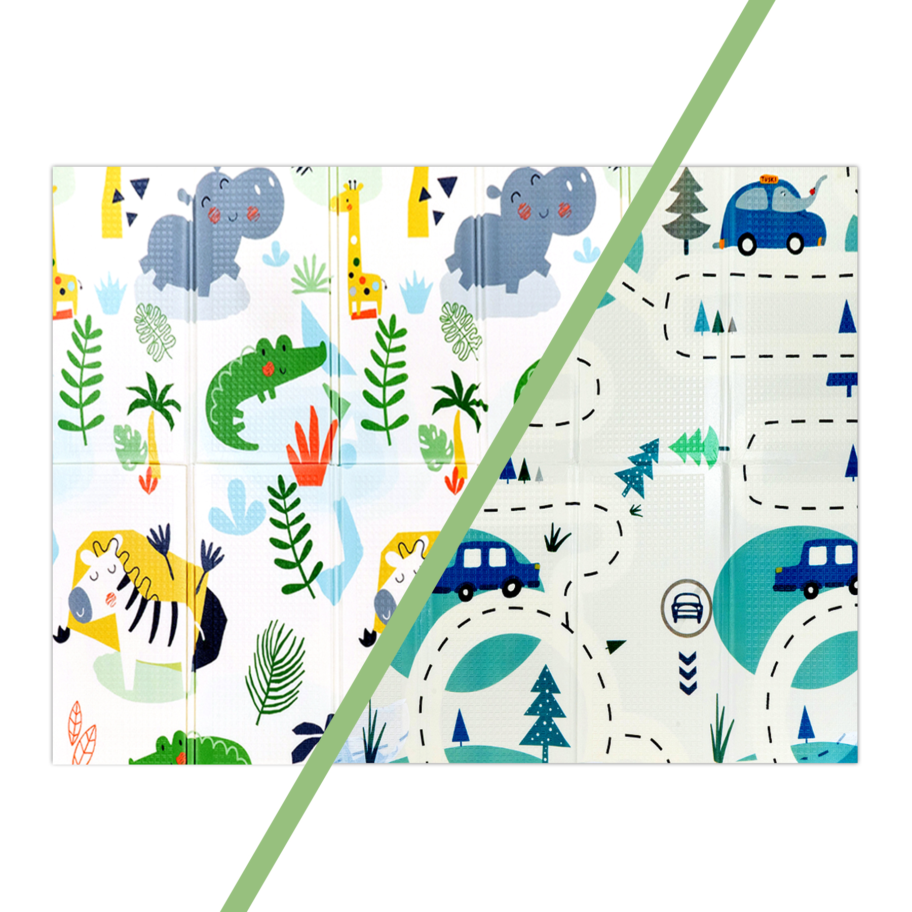 ALFOMBRA BEBESIT ANTIGOLPES PLEGABLE 180X120 AUTO Y JUNGLA MULTICOLOR - 1