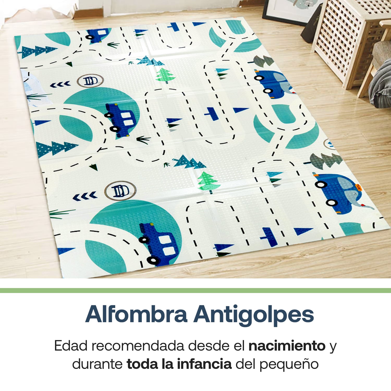 ALFOMBRA BEBESIT ANTIGOLPES PLEGABLE 180X200 AUTO Y MONTAÑA MULTICOLOR - 3