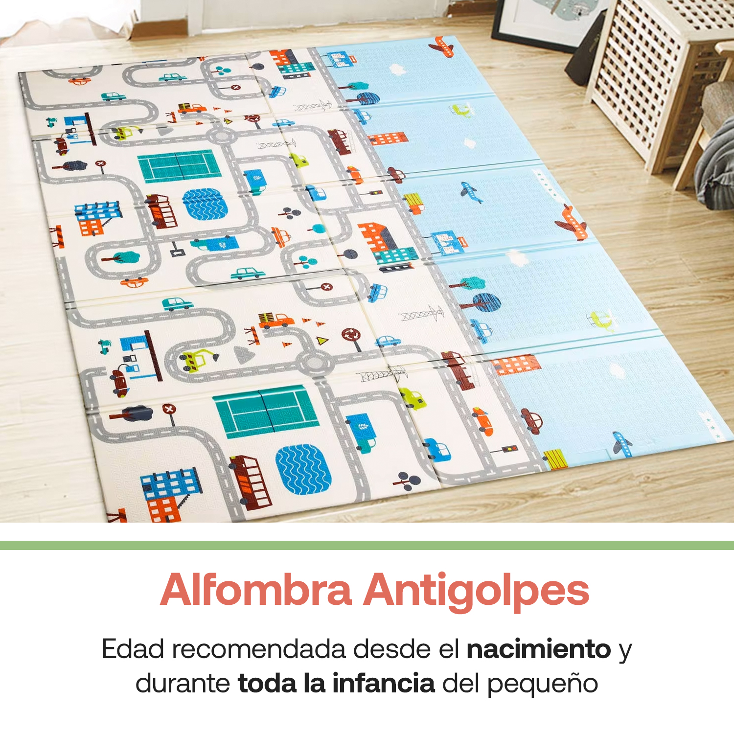 ALFOMBRA BEBESIT ANTIGOLPES PLEGABLE 180X120 CIUDAD ELEFANTE MULTICOLOR - 3
