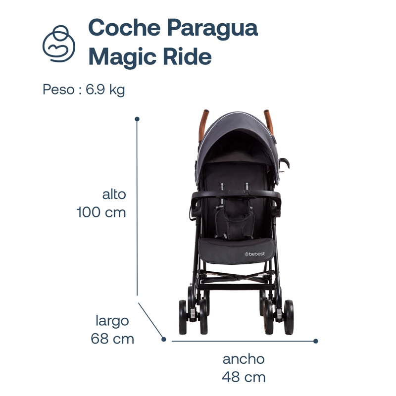COCHE BEBESIT PARAGUA MAGIC RIDE GRIS - 6