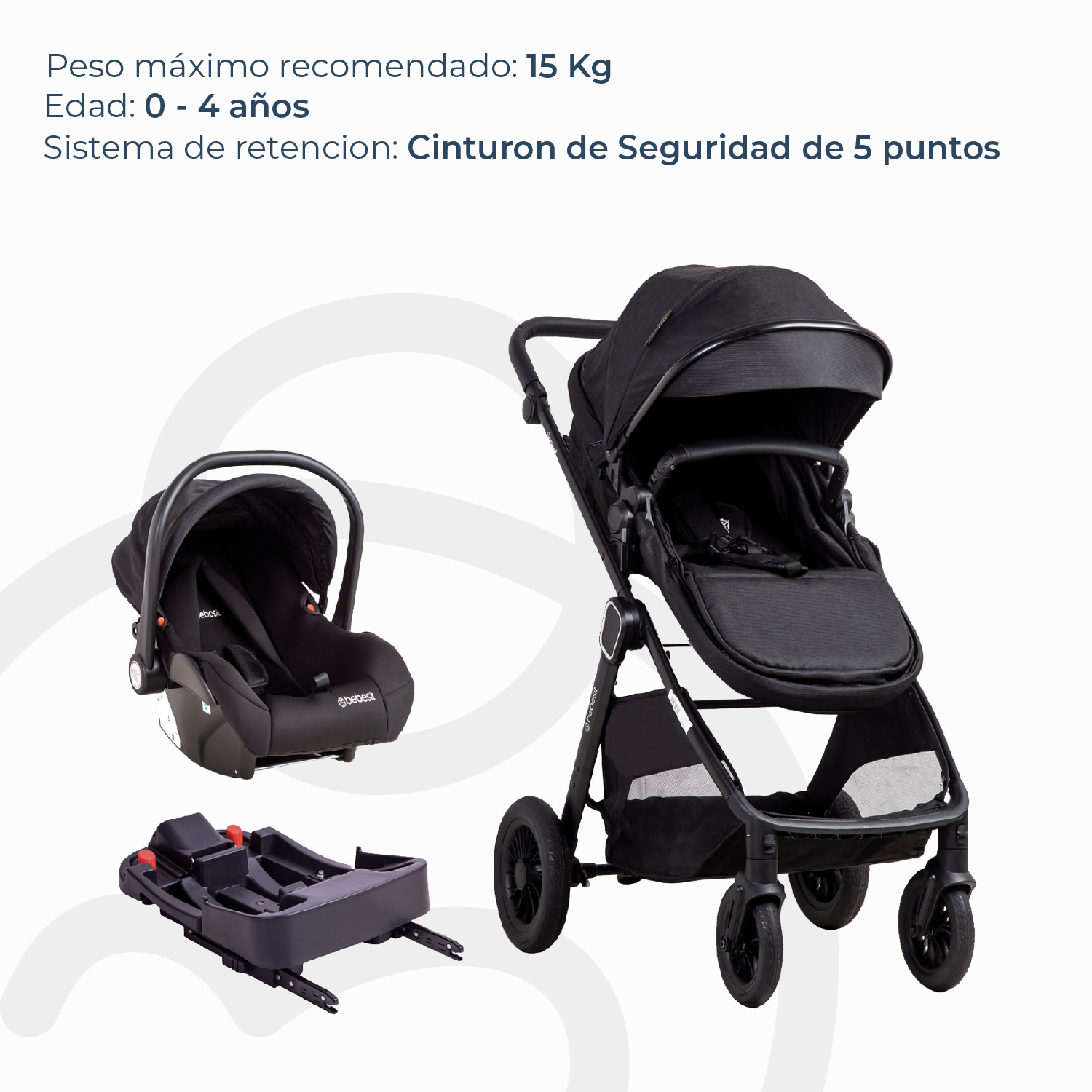 COCHE CUNA TRAVEL SYSTEM ISOFIX SUNSET PREMIUM NEGRO BEBESIT - 7