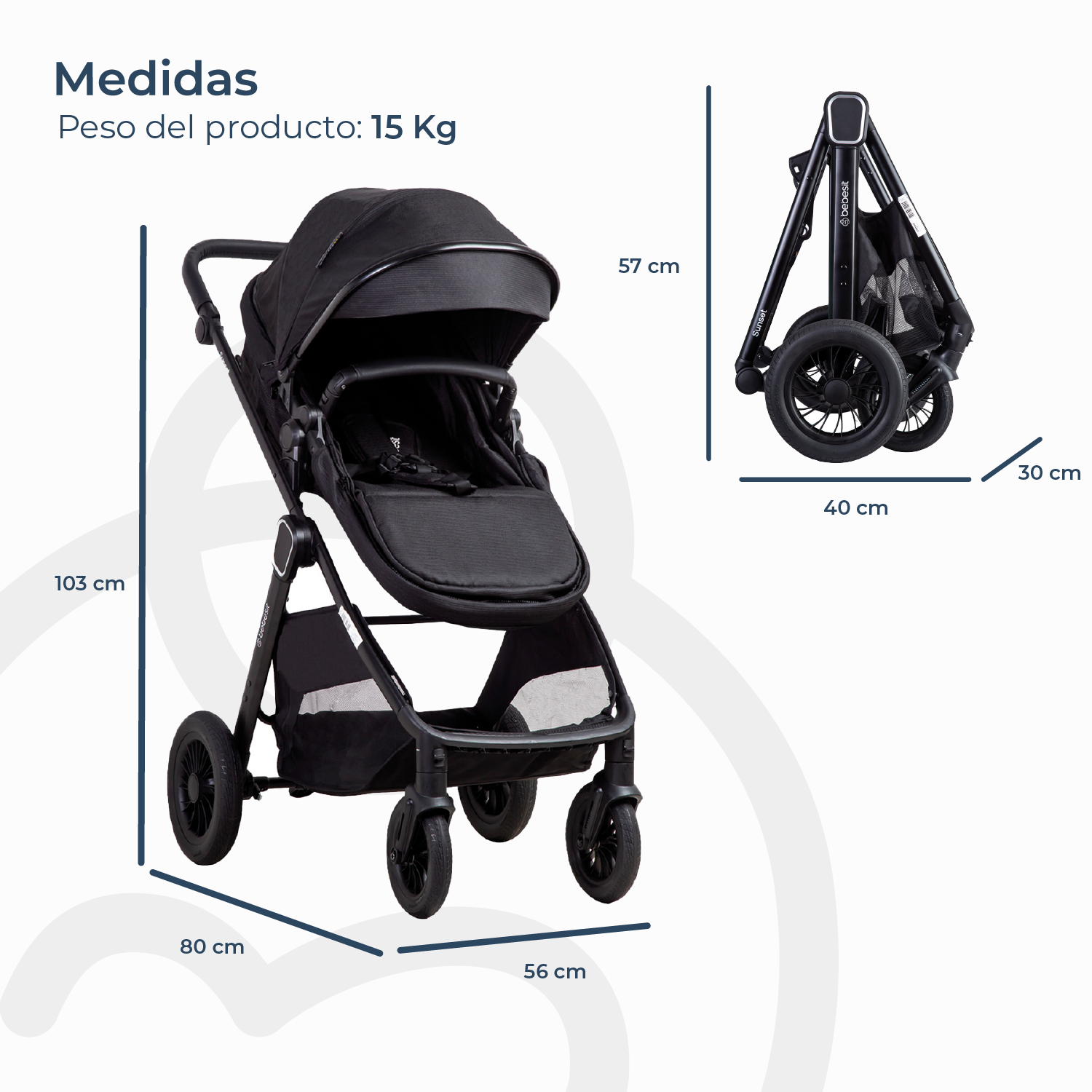 COCHE CUNA TRAVEL SYSTEM ISOFIX SUNSET PREMIUM NEGRO BEBESIT - 9
