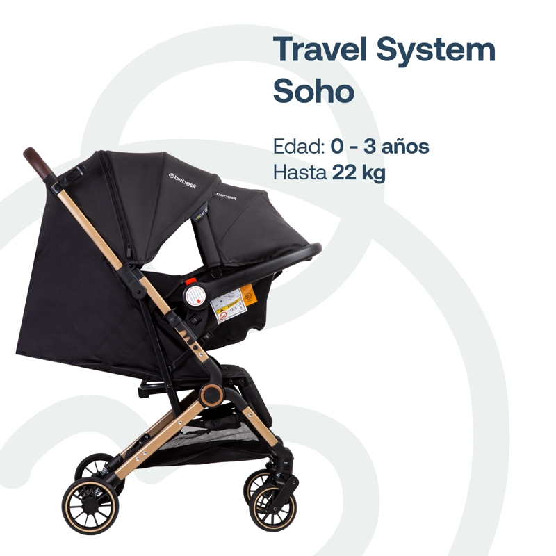 COCHE MALETA COMPACTO TRAVEL SYSTEM SOHO NEGRO BEBESIT - 5