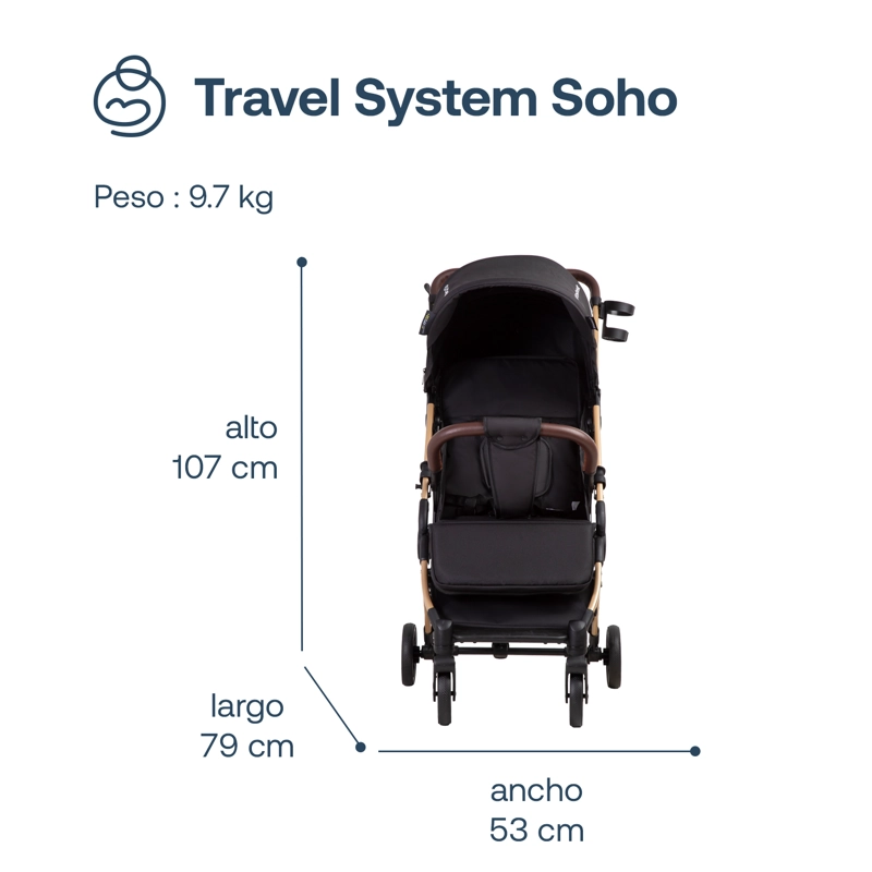 COCHE MALETA COMPACTO TRAVEL SYSTEM SOHO NEGRO BEBESIT - 9
