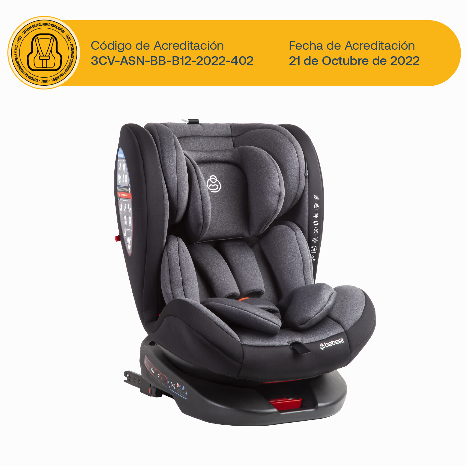 SILLA AUTO BEBESIT SATURN DARK GREY GRIS - 9