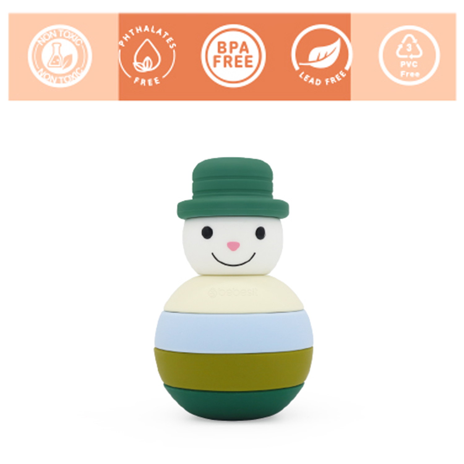 MUÑECO BEBESIT JUGUETE NIEVE MONTESSORI SILICONA VERDE - 3