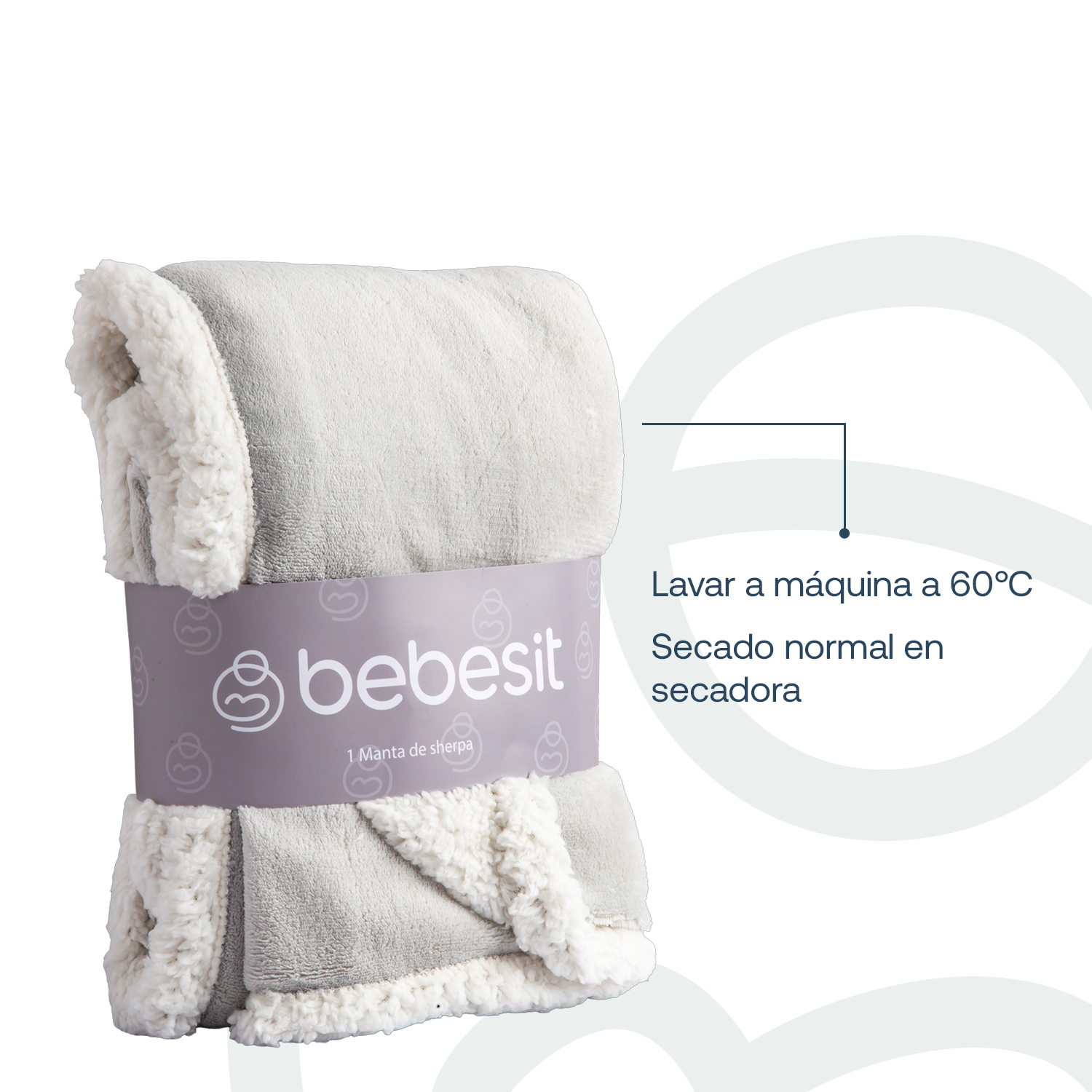 MANTA BEBESIT GRIS SHERPA BEBE HIPOALERGÉNICA 91X127 CM - 7