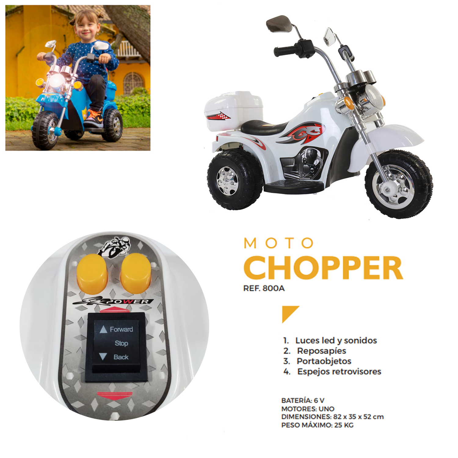 MOTO ELÉCTRICA BEBESIT CHOPPER BLANCO - 4