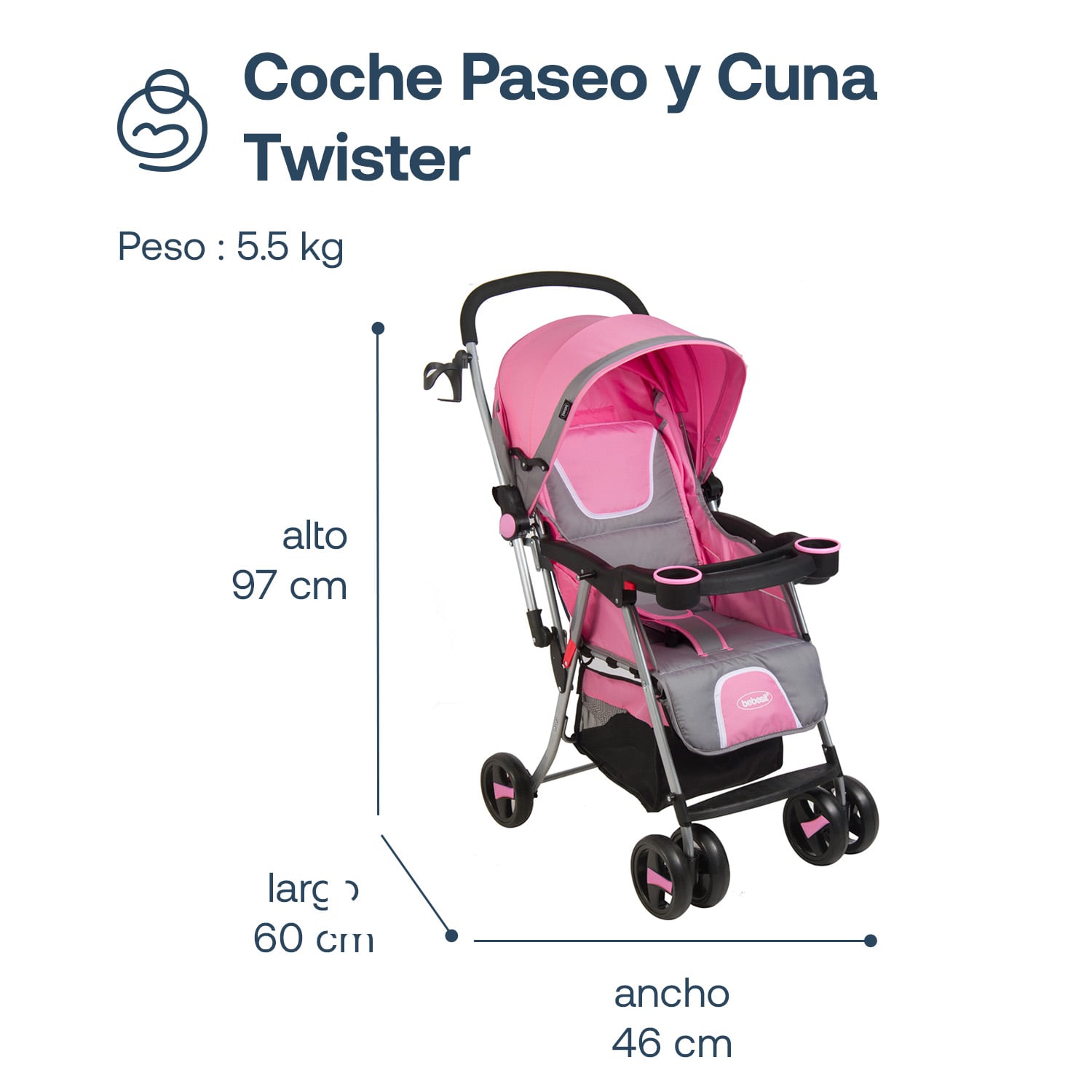 COCHE BEBESIT TWISTER 5224SX ROSA - 6
