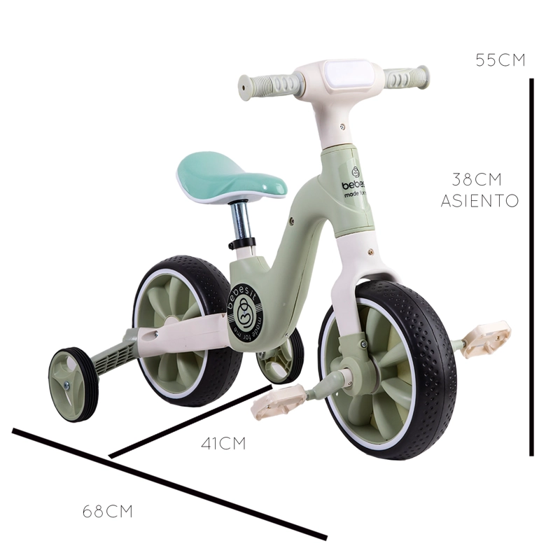 TRICICLO BEBESIT BICICLETA APRENDIZAJE PEDALES 2 EN 1 XT05 VERDE - 4