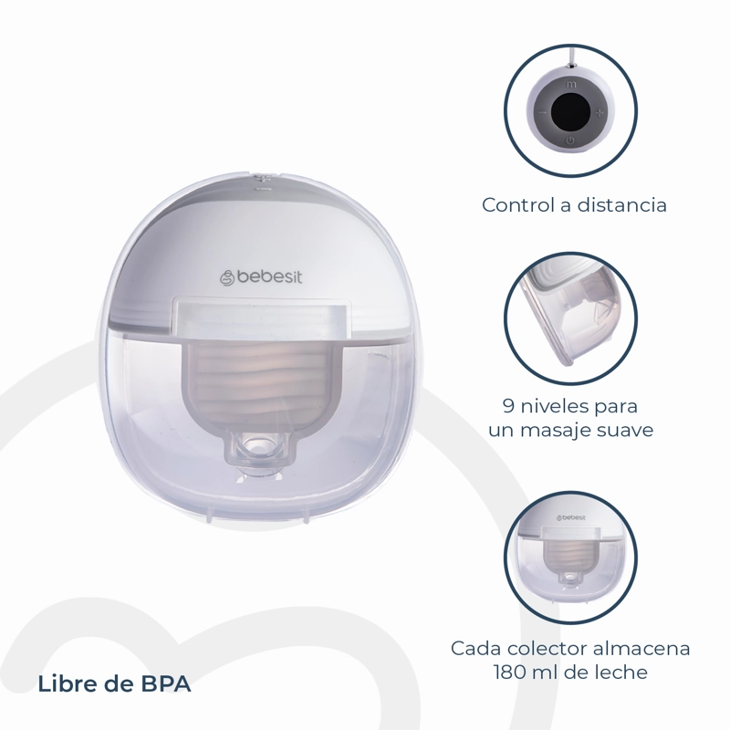 EXTRACTOR LECHE MATERNA DOBLE BEBESIT BLANCO + CONTROL REMOTO + 10 BOLSAS - 8