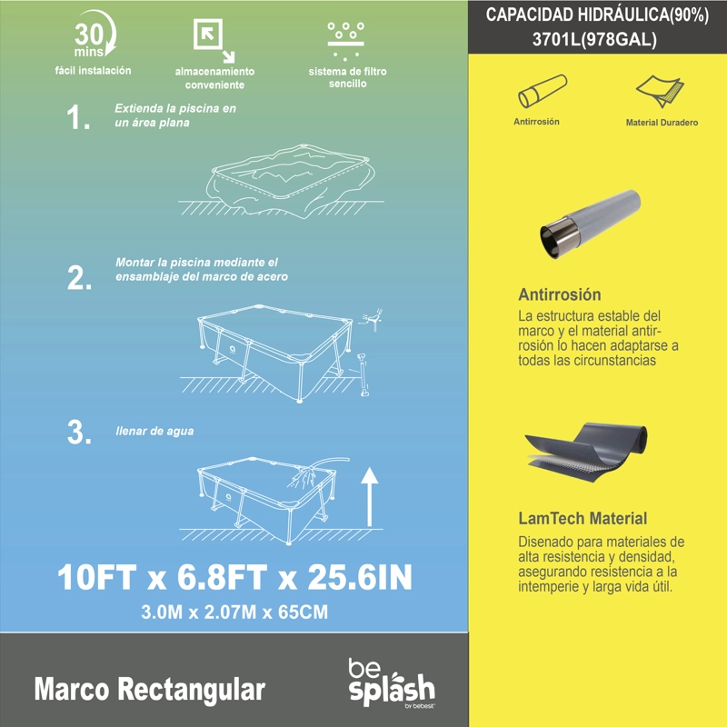 PISCINA ESTRUCTURAL CON FILTROSKIMMER 300X207X65CM BESPLASH - 7