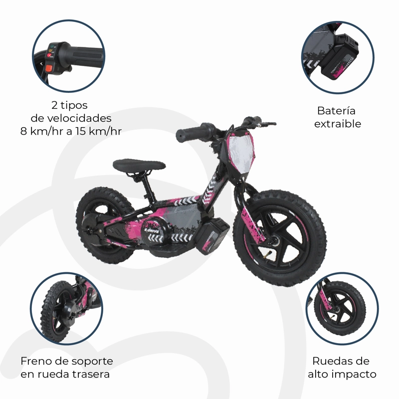 BICICLETA MOTO ELE CTRICA E-BIKE BERIDE ARO 12 ROSADA - 8