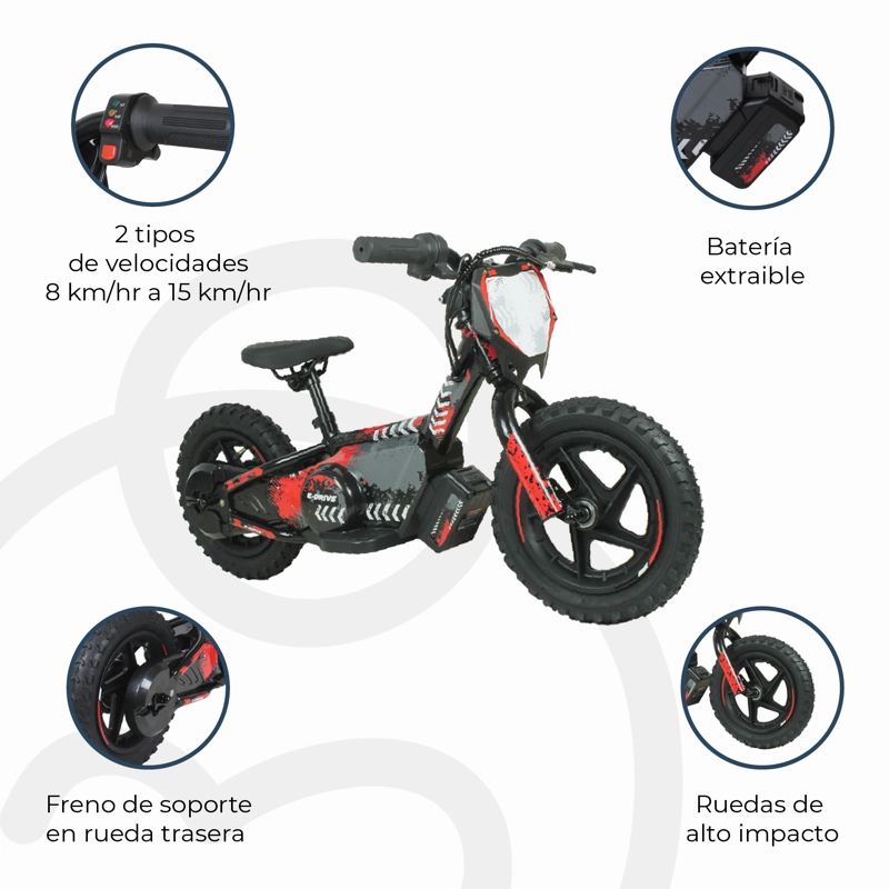 BICICLETA MOTO ELE CTRICA E-BIKE BERIDE ARO 12 ROJA - 9