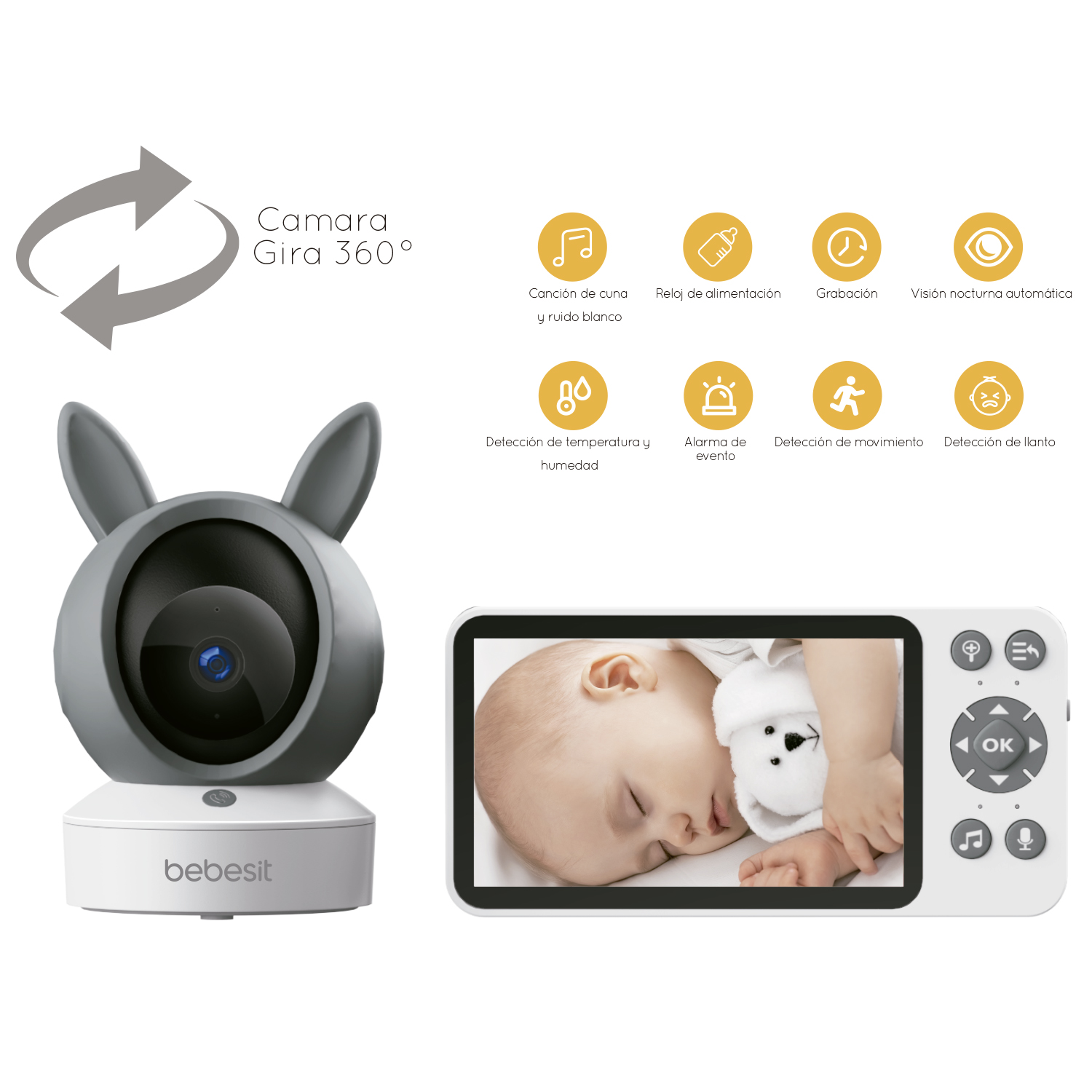 MONITOR BEBESIT CAMARA 360 SMARTGUARD HF3.0 WIFI1080P RUIDO+SOPORTE BLANCO - 3